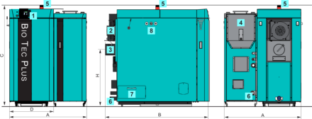 Combined boilers BioTec Plus 25-45 kW BASIC DIMENSIONS