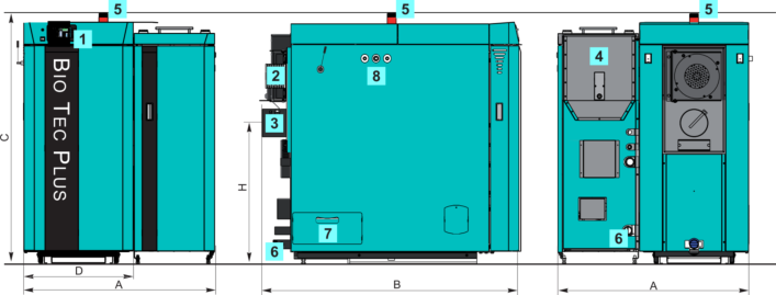 Combined boilers BioTec Plus 25-45 kW BASIC DIMENSIONS